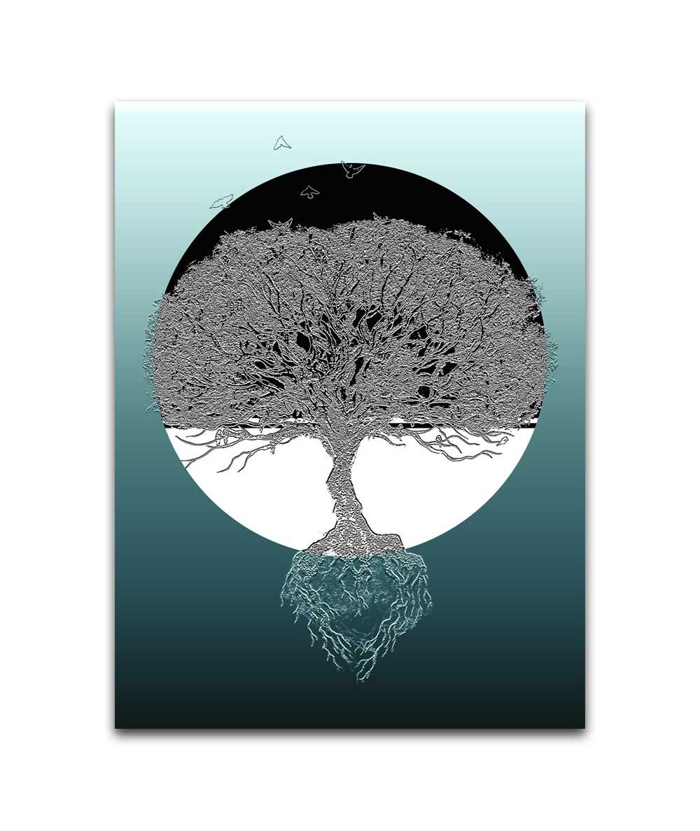 Obrazy na ścianę - Obraz grafika z drzewem - Między dniem a nocą