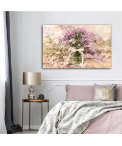 Obrazy na ścianę - Obraz różowe kwiaty Powojnik i różowe niezapominajki w słoju