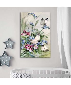 Obrazy na ścianę - Motyle akwarela na ścianę Róże niezapominajki i motyle