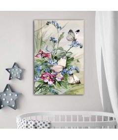 Obrazy na ścianę - Motyle akwarela na ścianę Róże niezapominajki i motyle