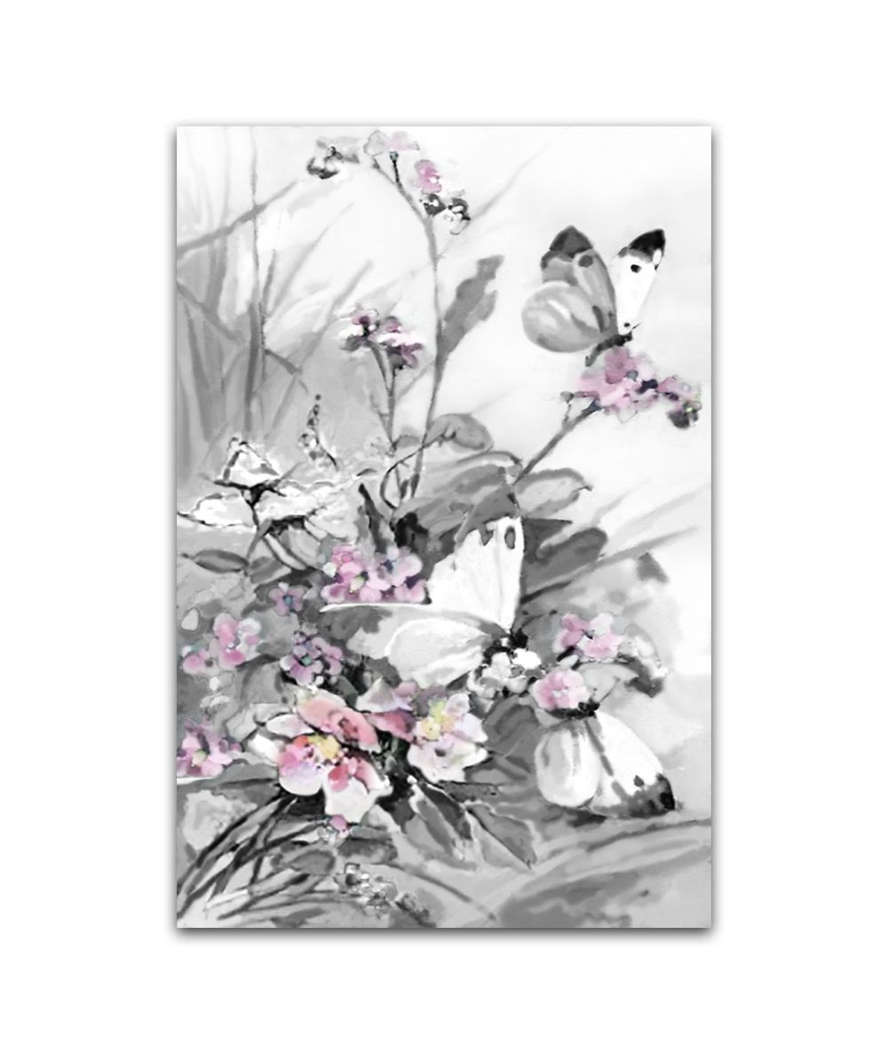 Obrazy na ścianę - Obrazek z różowym akcentem Motyle i polne kwiaty