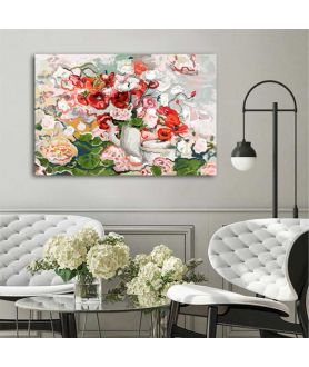 Obrazy na ścianę - Kwiaty obrazy na płótnie Maki i pelargonie szeroki