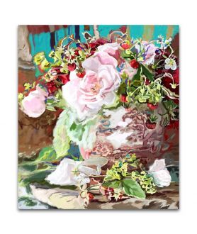 Obrazy kwiaty - Obraz Róże i poziomki (1-częściowy) pionowy