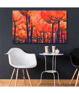 Obrazy na ścianę - Obraz do salonu Tulipany czerwony las (1-częściowy) szeroki