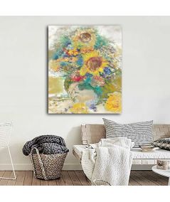 Obrazy na ścianę - Kwiaty w wazonie obraz Chabry i słoneczniki