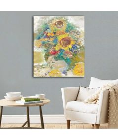 Obrazy na ścianę - Kwiaty w wazonie obraz Chabry i słoneczniki