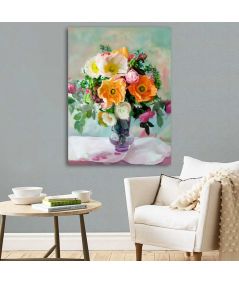 Obrazy na ścianę - Obraz kwiaty róże Bukiet w wazonie, obraz na ścianę