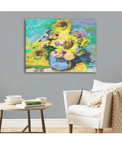 Obrazy na ścianę - Turkusowy obraz Kwiaty z ogrodu w wazonie