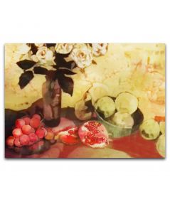 Obrazy na ścianę - Martwa natura wazon z kwiatami i owocami