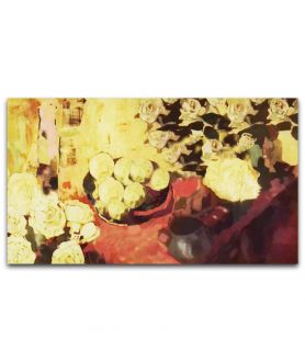 Obrazy kwiaty - Obraz Martwa natura z żółtymi kwiatami (1-częściowy) szeroki
