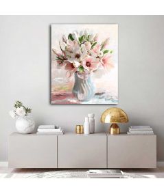 Obrazy na ścianę - Obraz pudrowy róż kwiaty Magnolie w wazonie