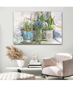 Obrazy na ścianę - Obrazy wiosenne kwiaty Białe żonkile narcyzy i wiosenne szafirki