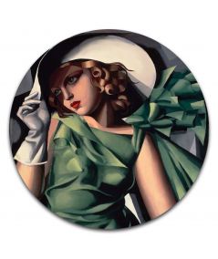 Okrągłe obrazy - Okrągły obraz na płótnie - Kobieta w zielonej sukni