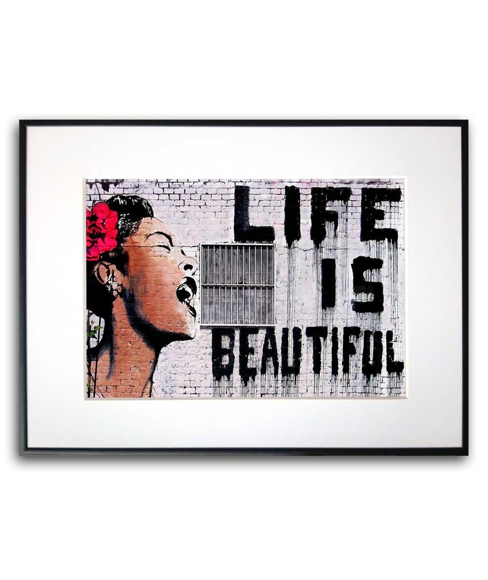 Plakat z graffiti - Banksy - Life is beautiful