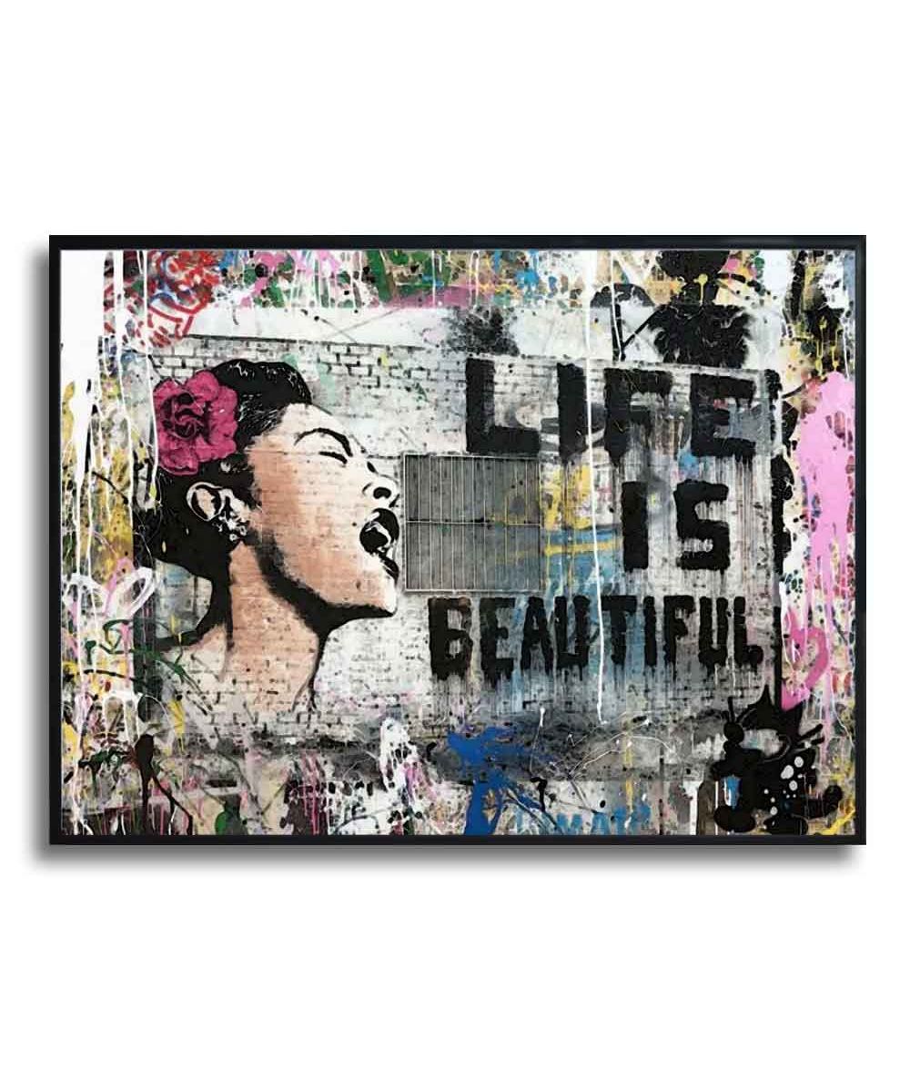 Plakat pop street w ramie - Banksy - Life is beautiful pop street