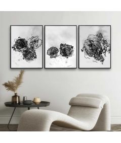 3 plakaty czarno-białe kwiaty - Akwarelowa kwiatowa impresja