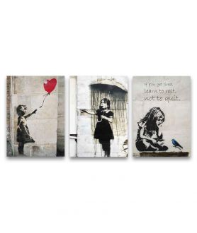 Obrazy na ścianę - Banksy zestaw 3 obrazów na płótnie