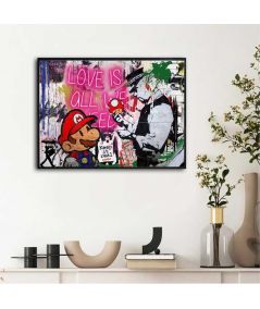 Plakat w ramie Banksy - Mario's mushrooms Love is all we needs