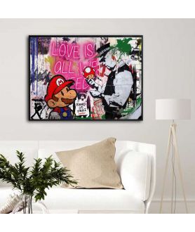 Plakat w ramie Banksy - Mario's mushrooms Love is all we needs