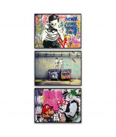 Banksy zestaw 3 plakatów graffiti w ramie