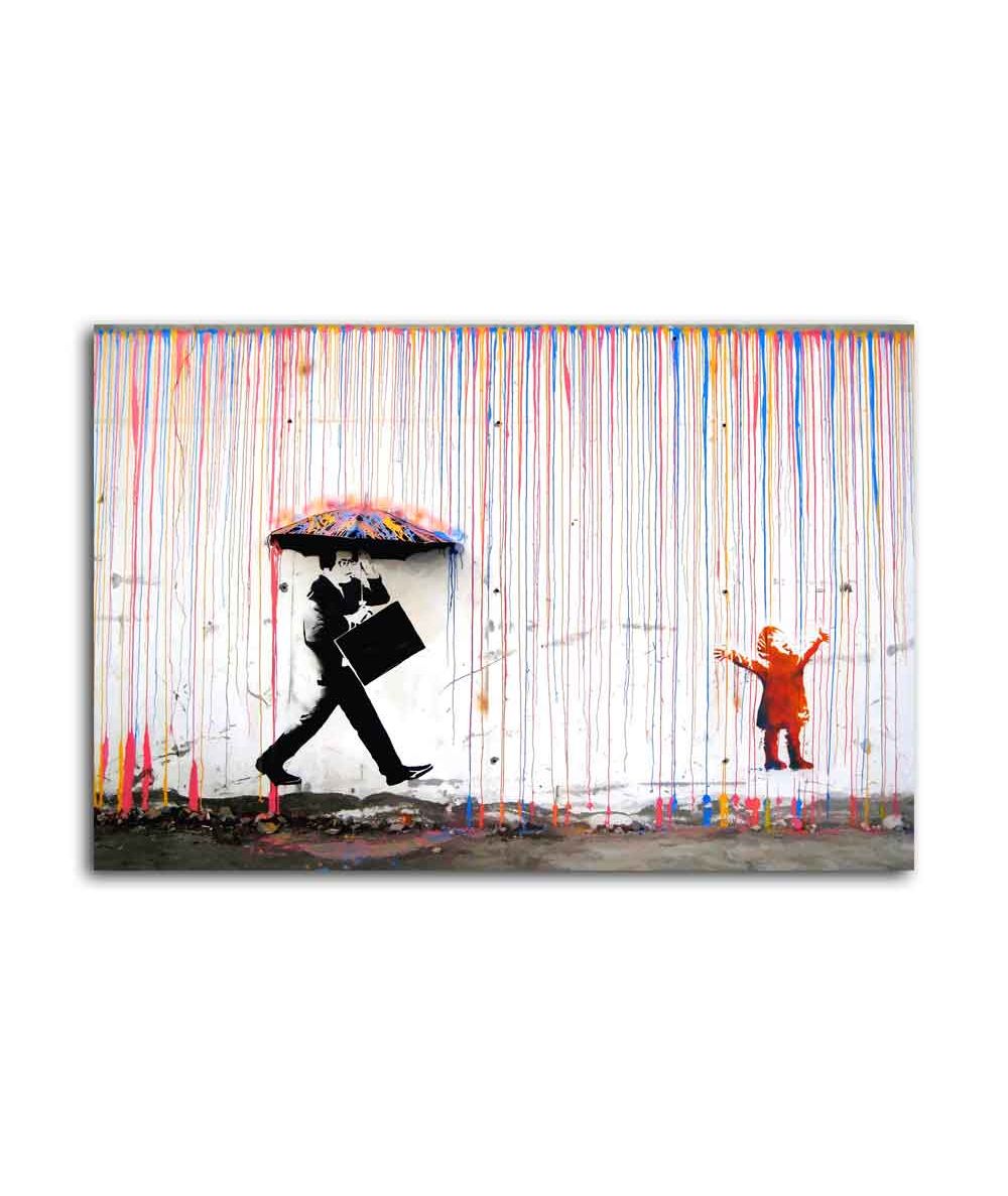 Obrazy na ścianę - Obraz Banksy na płótnie - Rainbow rain