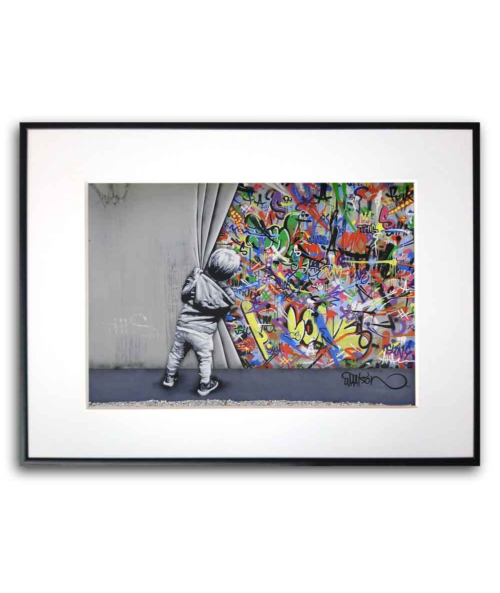 Plakat Banksy'ego na ścianę - Behind the curtain