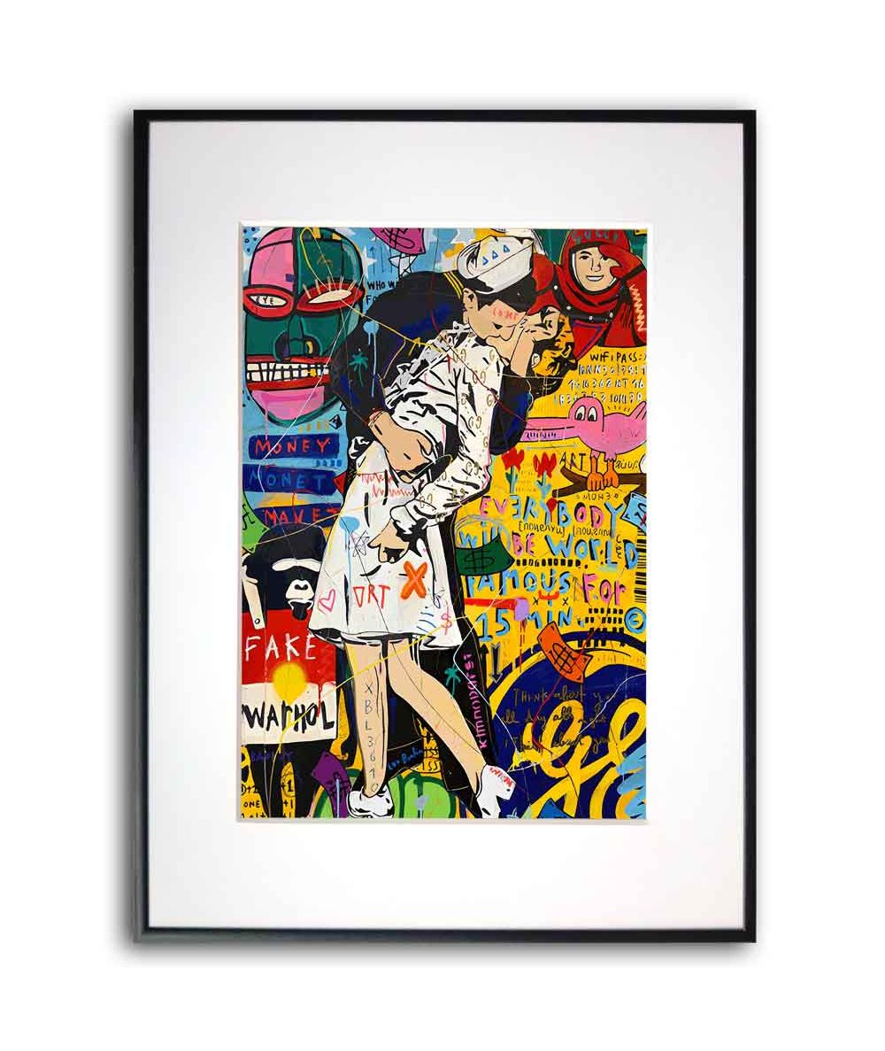 Plakat Banksy love na ścianę - Kissing Warhol