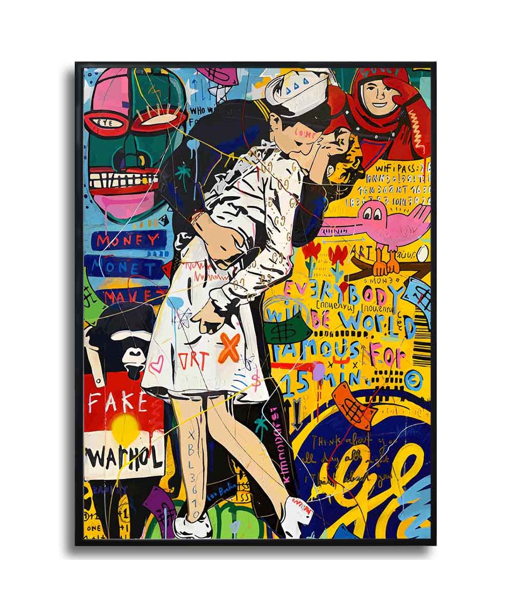 Plakat graffiti Banksy na ścianę - Kissing Warhol