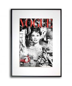 Plakat typu fashion - Audrey Hepburn in Itally black red