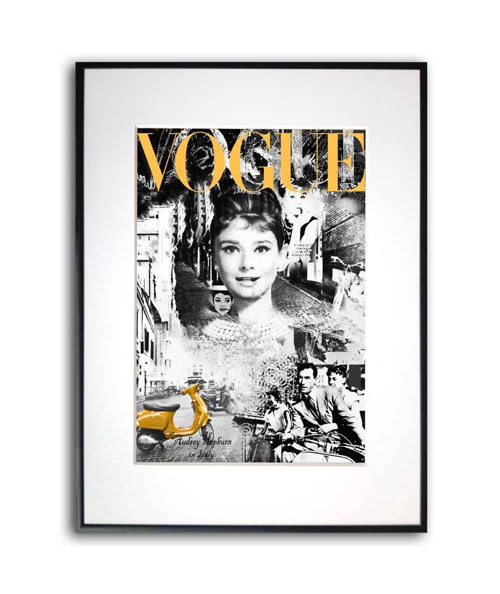 Plakat motyw fashion - Audrey Hepburn in Itally black yellow