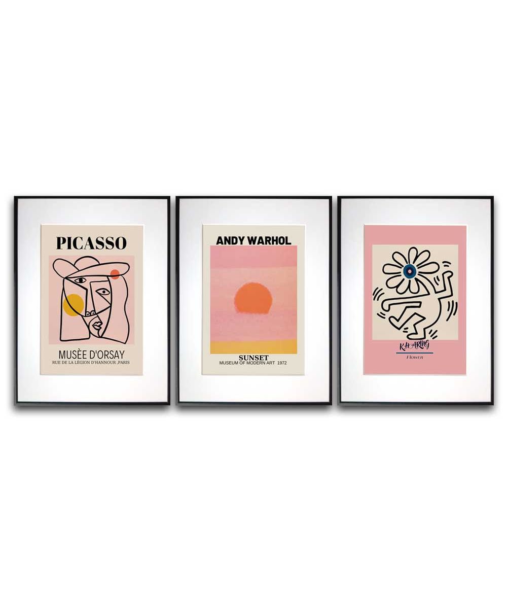 Zestaw 3 plakatów Art Pink (Picasso, Warhol, Haring)