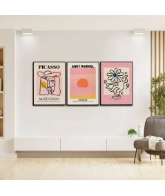 Zestaw 3 plakatów na ścianę Art Pink (Picasso, Warhol, Haring)