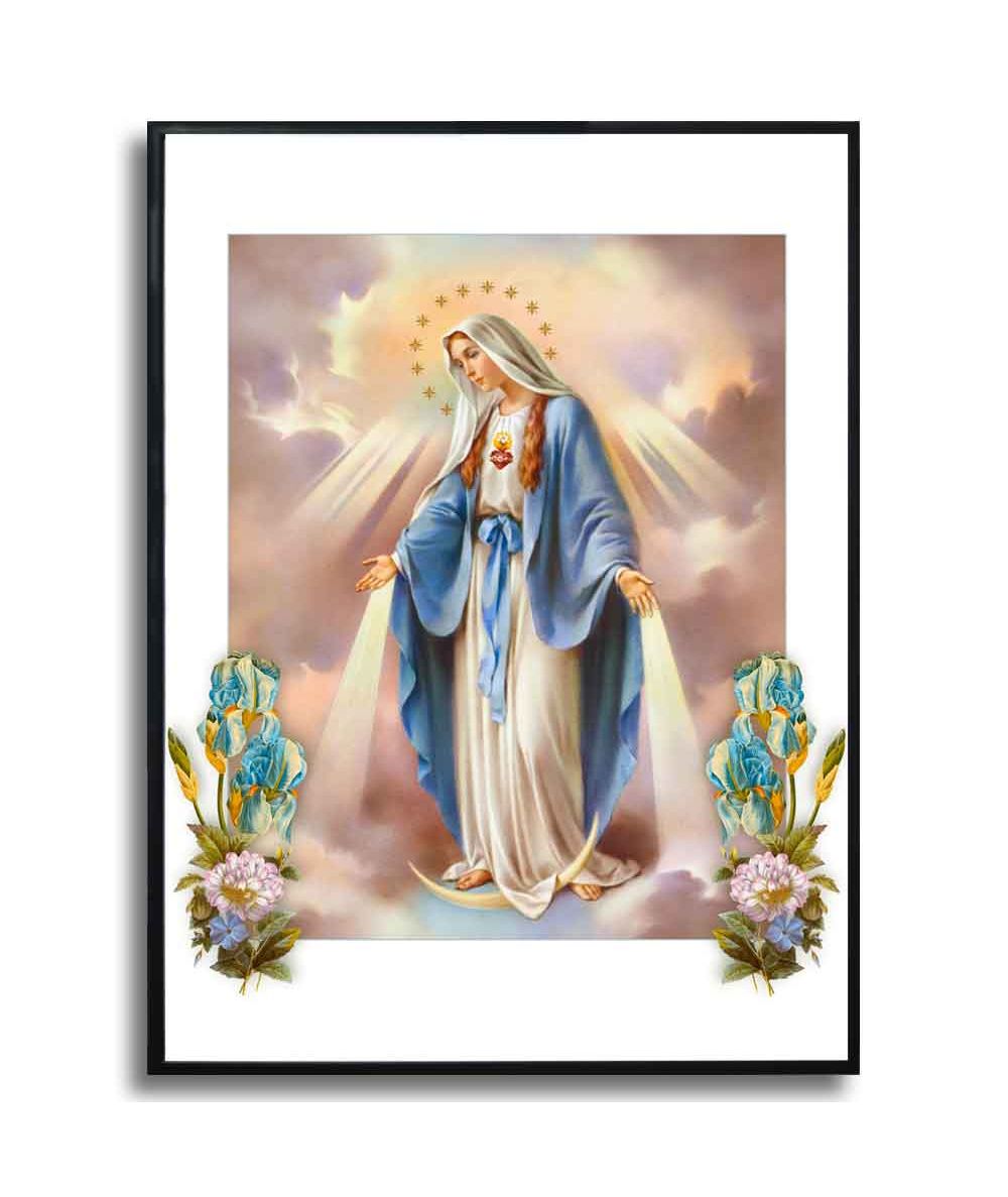 Religijny plakat - Matka Boża Niepokalana z kwiatami