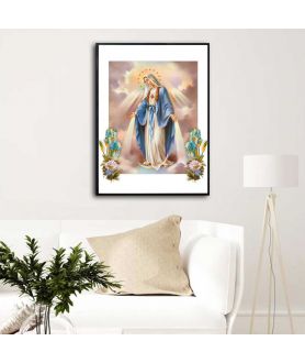 Religijny plakat - Matka Boża Niepokalana z kwiatami