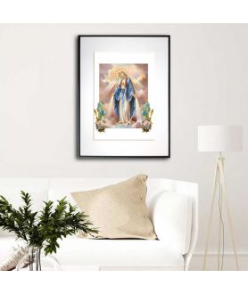 Religijny plakat na ścianę - Matka Boża Niepokalana z kwiatami
