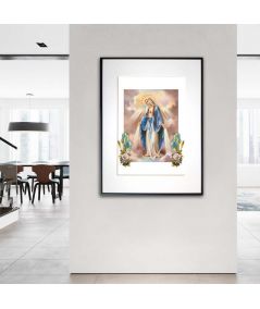 Religijny plakat na ścianę - Matka Boża Niepokalana z kwiatami