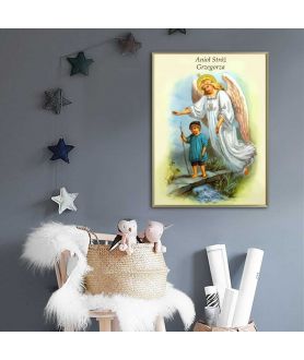 Plakat prezent religijny - Anioł Stróż z chłopcem o imieniu
