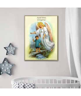 Plakat prezent religijny - Anioł Stróż z chłopcem o imieniu