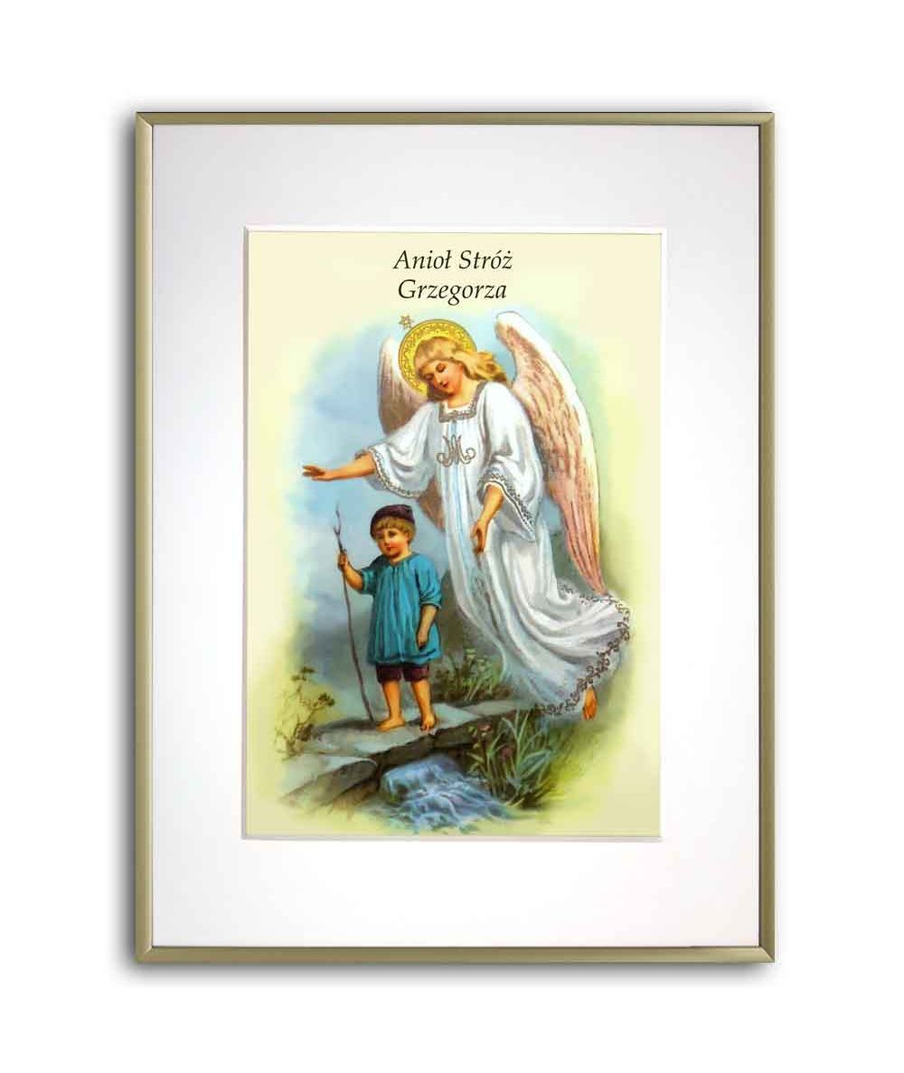 Plakat prezent dla chłopca - Anioł Stróż z chłopcem o imieniu