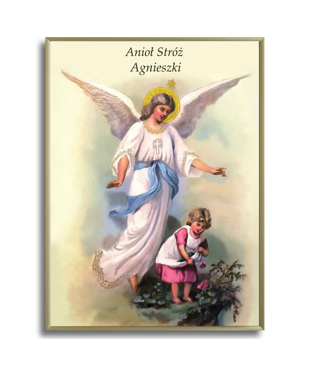 Plakat prezent religijny - Anioł Stróż z dziewczynką o imieniu