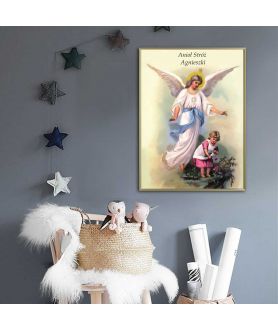 Plakat prezent religijny - Anioł Stróż z dziewczynką o imieniu