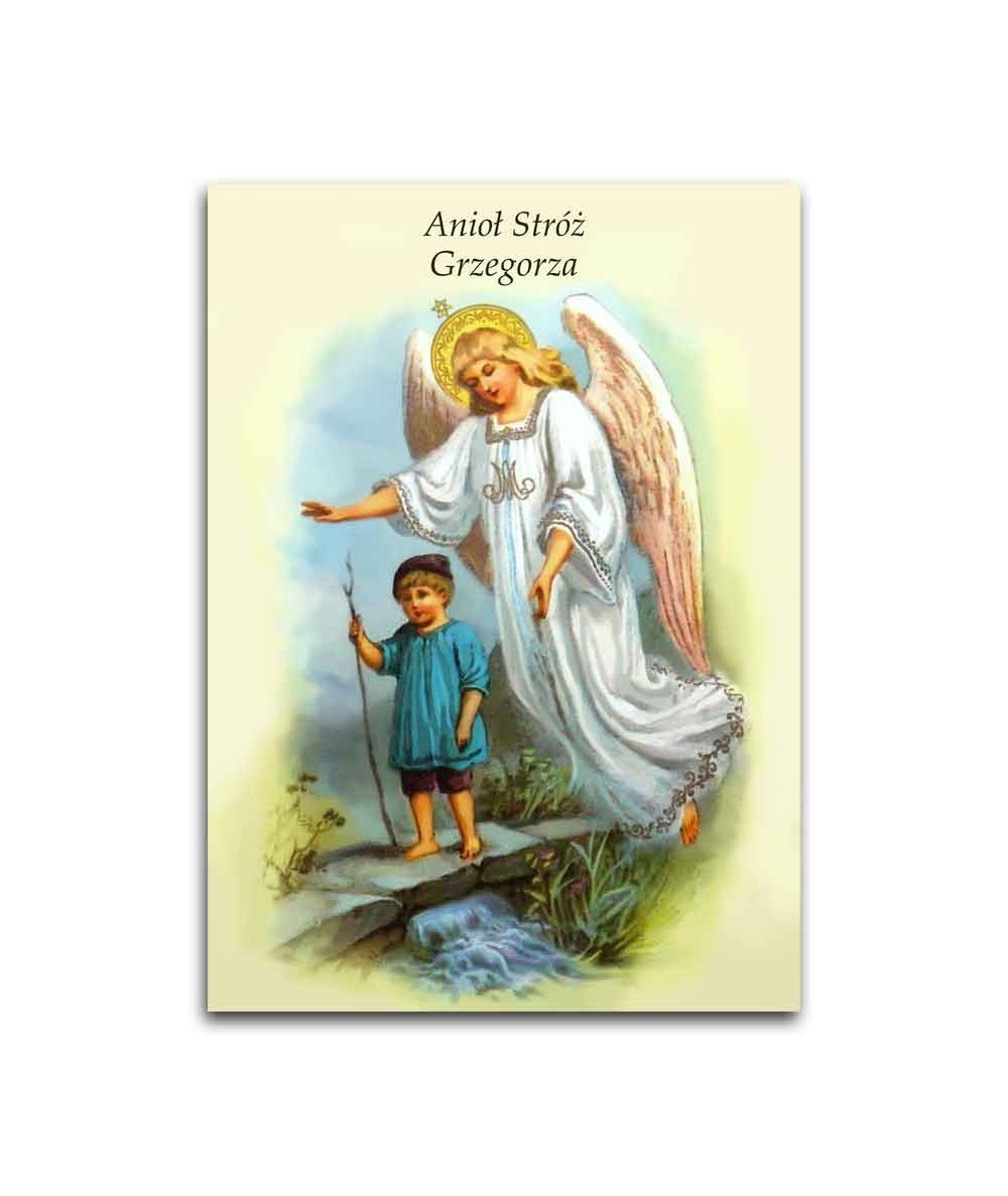 Obrazy religijne - Obraz prezent religijny na ścianę - Anioł Stróż z chłopcem o imieniu