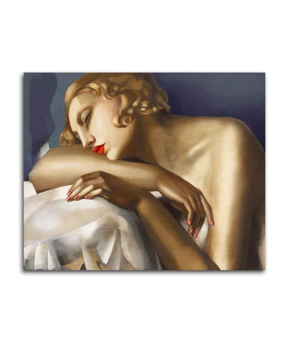 Obrazy na ścianę - Obraz na płótnie - Śpiąca kobieta na niebieskim tle