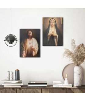 Obrazy religijne - Obrazy religijne na płótnie - Najświętsze Serce i Niepokalane Serce (dyptyk)