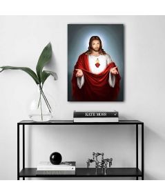 Obrazy religijne - Obraz religijny na ścianę - Serce Jezusa szaro niebieskie tło