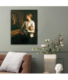 Obrazy religijne - Obraz vintage na ścianę - Matka i dziecko patrzące na Dziewicę z Dzieciątkiem