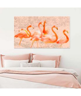 Obrazy zwierząt - Nowoczesna grafika na ścianę Flamingi w słońcu