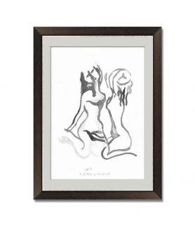 Dzieła sztuki - Grafika dwie kobiety czarno biała, malowana ręcznie, tusz, figuracja