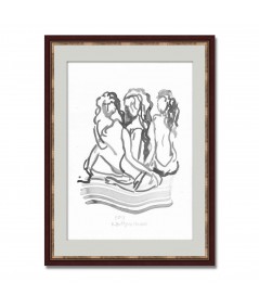 Obraz na płótnie Grafika Trzy kobiety czarno biała, malowana ręcznie tuszem, figuracja