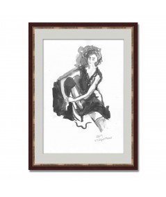 Dzieła sztuki - Grafika czarno biała z kobietą, malowana ręcznie tuszem, glamour